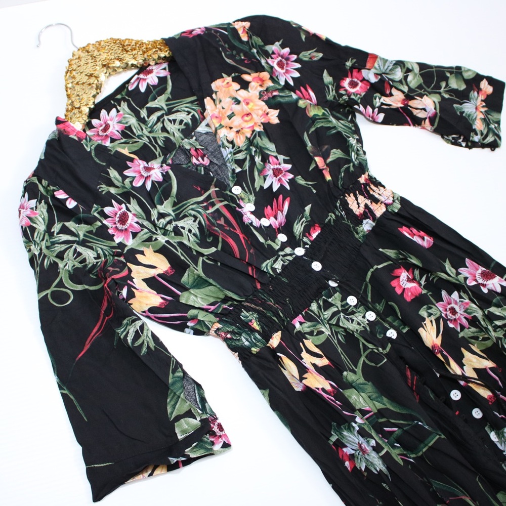 Black Floral Button Down Maxi Dress - Picture 5 of 6
